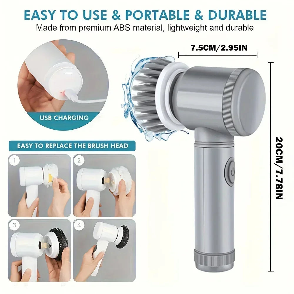 Rechargeable Electric Spin Scrubber for Bathroom, Shower, Tile & Grout Cleaning | Cordless Power Scrubber with 5 Brush Heads