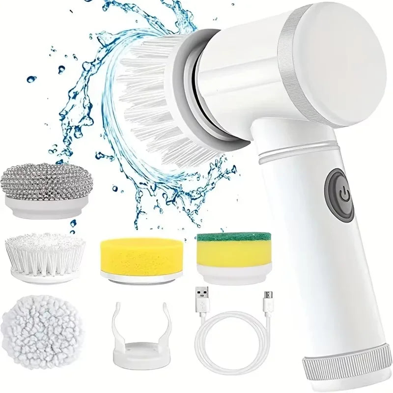 Rechargeable Electric Spin Scrubber for Bathroom, Shower, Tile & Grout Cleaning | Cordless Power Scrubber with 5 Brush Heads