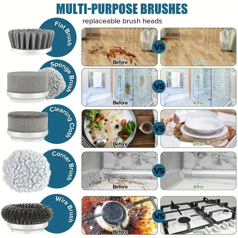 Rechargeable Electric Spin Scrubber for Bathroom, Shower, Tile & Grout Cleaning | Cordless Power Scrubber with 5 Brush Heads