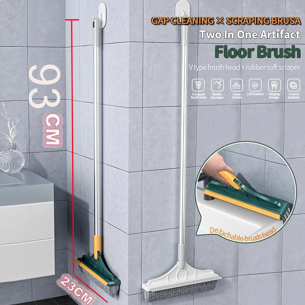 3-in-1 Bathroom Cleaning Brush with Long Handle | Rotating Floor, Tile & Grout Scrub Brush with Crevice Cleaner