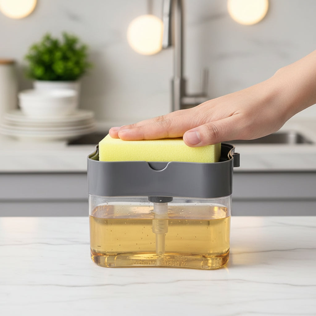 Dish Soap Dispenser with Sponge Holder | Kitchen Sink Soap Pump for Dishwashing, Cleaning Sponges & Countertop Organization