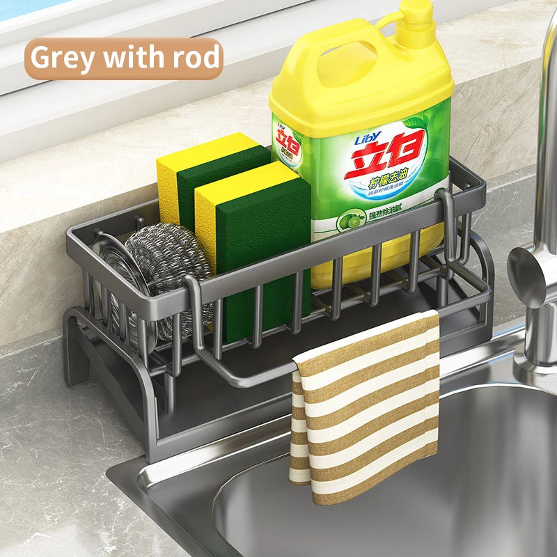 Kitchen Sink Caddy Organizer | Sponge Holder, Dish Cloth Storage Rack & Soap Drain Tray for Kitchen Sink