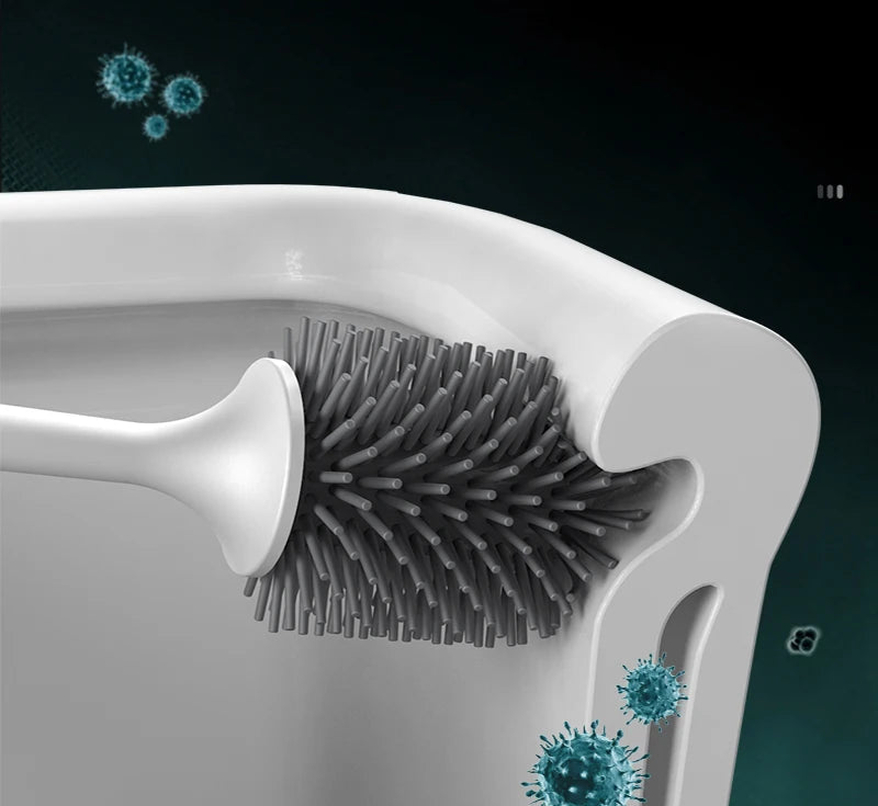 Close-up of a toilet brush with bristle detail against a dark background