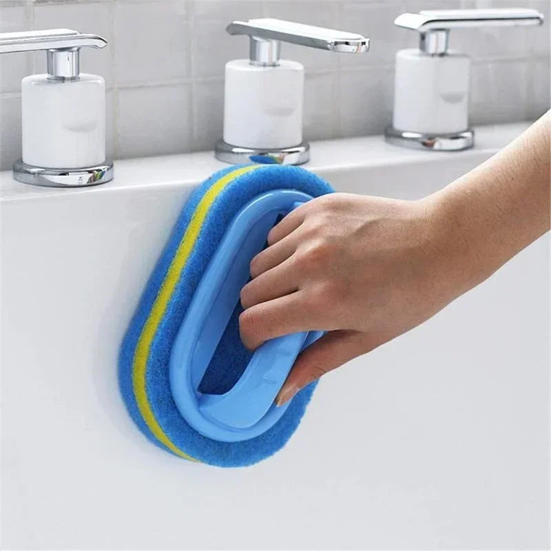 Scrub Brush with Handle | Multi-Purpose Sponge Cleaning Brush for Bathroom, Bathtub, Tile, Kitchen Sink & Household Cleaning