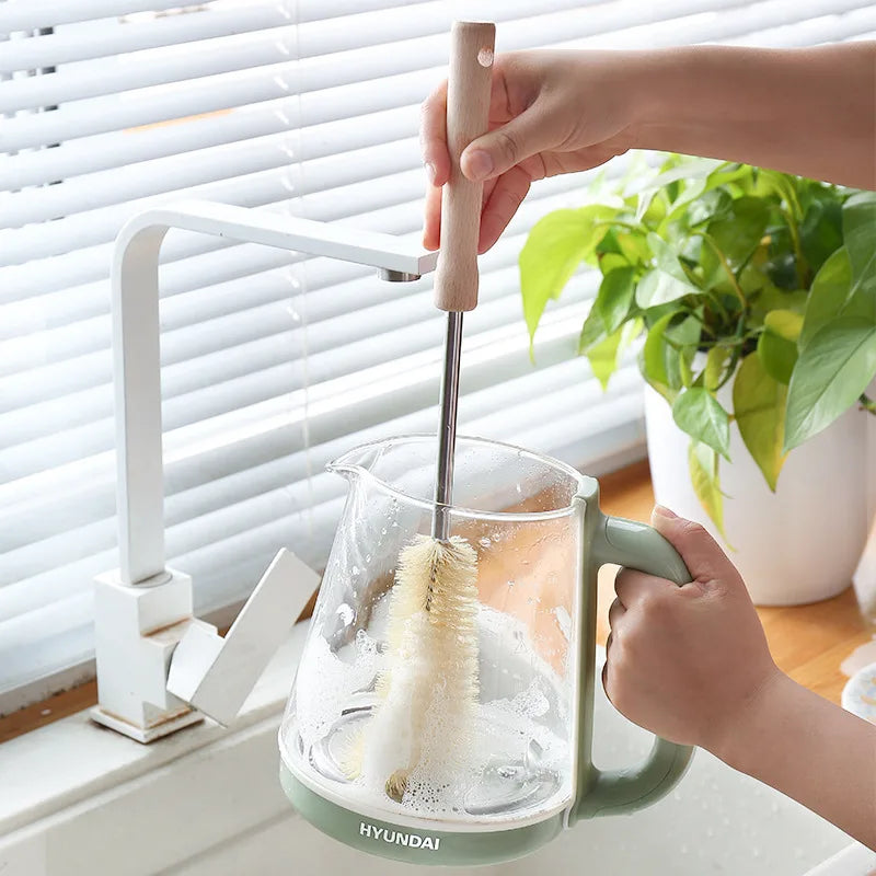 Wooden Handle Bottle Cleaning Brush | Long Handle Water Bottle, Glass, Wine Glass & Kitchen Cleaning Brush