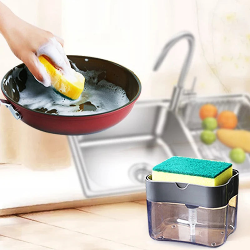 Dish Soap Dispenser with Sponge Holder | Kitchen Sink Soap Pump for Dishwashing, Cleaning Sponges & Countertop Organization