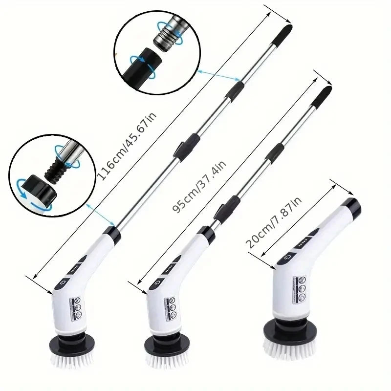 Cordless Electric Spin Scrubber | Rechargeable Bathroom Power Scrubber with 7 Replaceable Brush Heads & Adjustable Extension Handle
