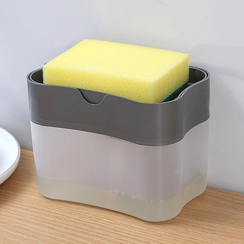 Dish Soap Dispenser with Sponge Holder | Kitchen Sink Soap Pump for Dishwashing, Cleaning Sponges & Countertop Organization