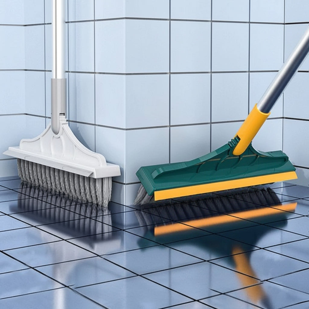 3-in-1 Bathroom Cleaning Brush with Long Handle | Rotating Floor, Tile & Grout Scrub Brush with Crevice Cleaner