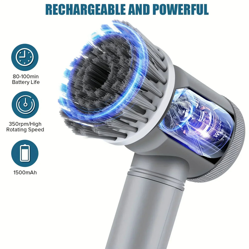 Rechargeable Electric Spin Scrubber for Bathroom, Shower, Tile & Grout Cleaning | Cordless Power Scrubber with 5 Brush Heads