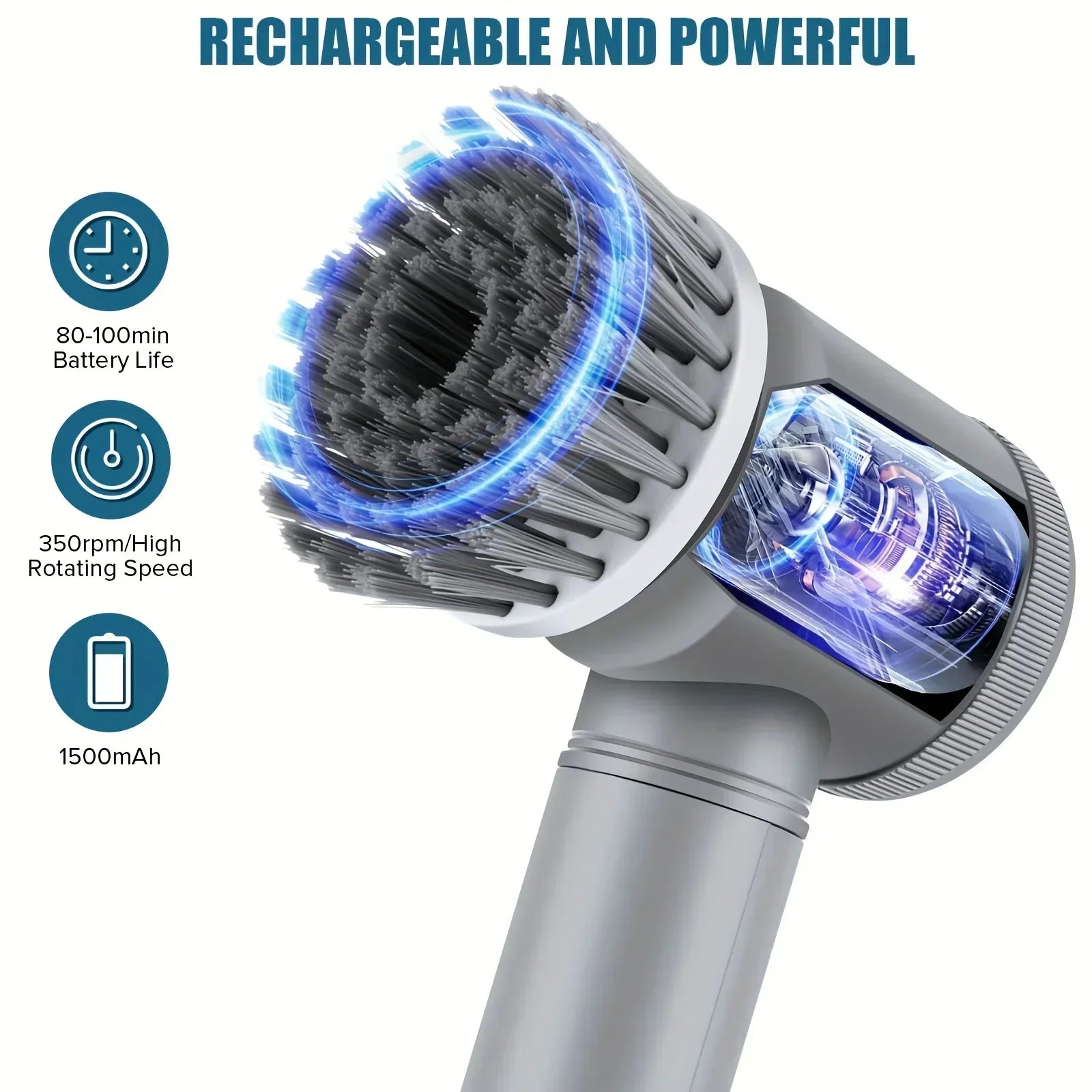 Rechargeable Electric Spin Scrubber for Bathroom, Shower, Tile & Grout Cleaning | Cordless Power Scrubber with 5 Brush Heads