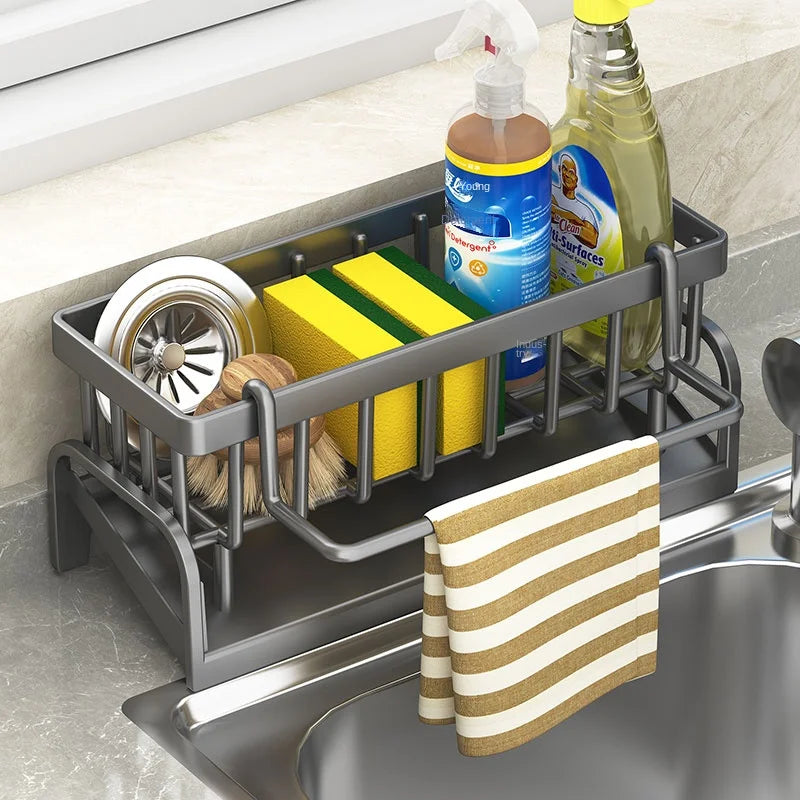 Kitchen Sink Caddy Organizer | Sponge Holder, Dish Cloth Storage Rack & Soap Drain Tray for Kitchen Sink
