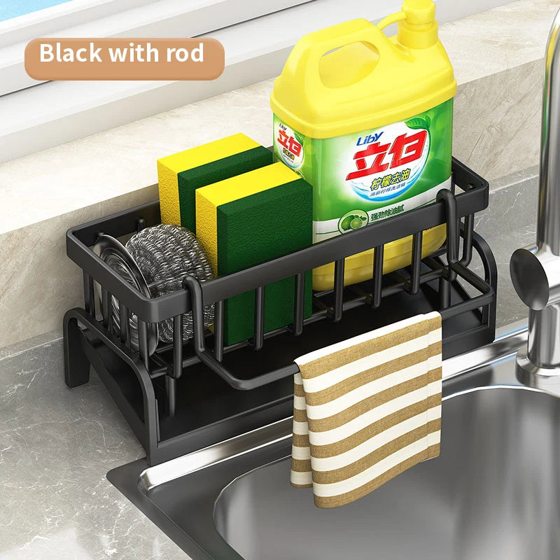 Kitchen Sink Caddy Organizer | Sponge Holder, Dish Cloth Storage Rack & Soap Drain Tray for Kitchen Sink