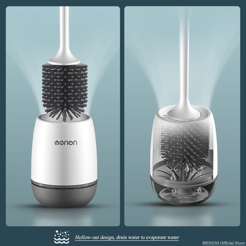 Cleaning brush with a transparent section showing inner design on a light blue background