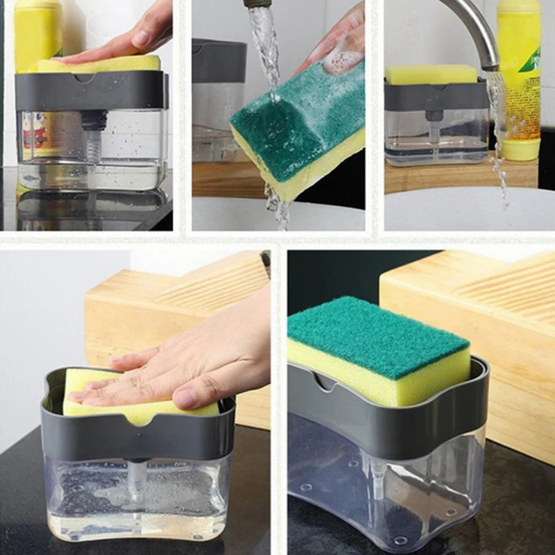 Dish Soap Dispenser with Sponge Holder | Kitchen Sink Soap Pump for Dishwashing, Cleaning Sponges & Countertop Organization