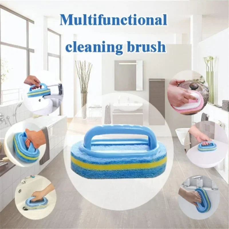Scrub Brush with Handle | Multi-Purpose Sponge Cleaning Brush for Bathroom, Bathtub, Tile, Kitchen Sink & Household Cleaning