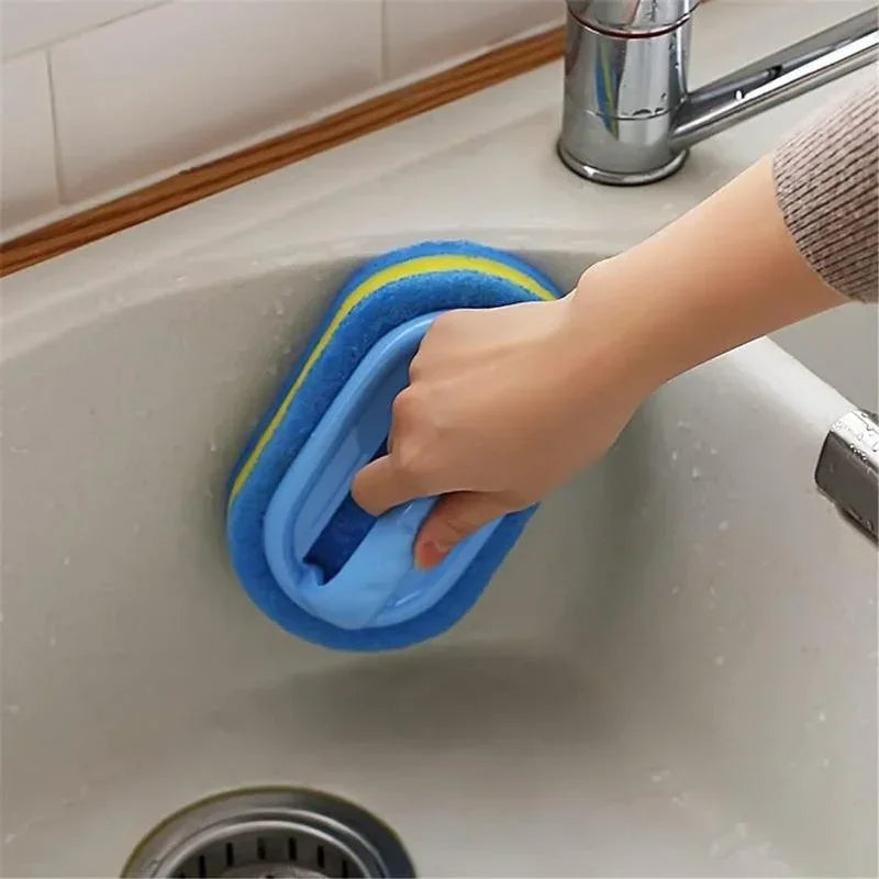 Scrub Brush with Handle | Multi-Purpose Sponge Cleaning Brush for Bathroom, Bathtub, Tile, Kitchen Sink & Household Cleaning