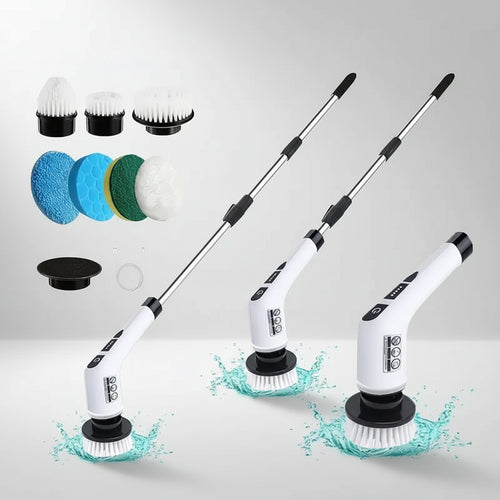 Cordless Electric Spin Scrubber | Rechargeable Bathroom Power Scrubber with 7 Replaceable Brush Heads & Adjustable Extension Handle
