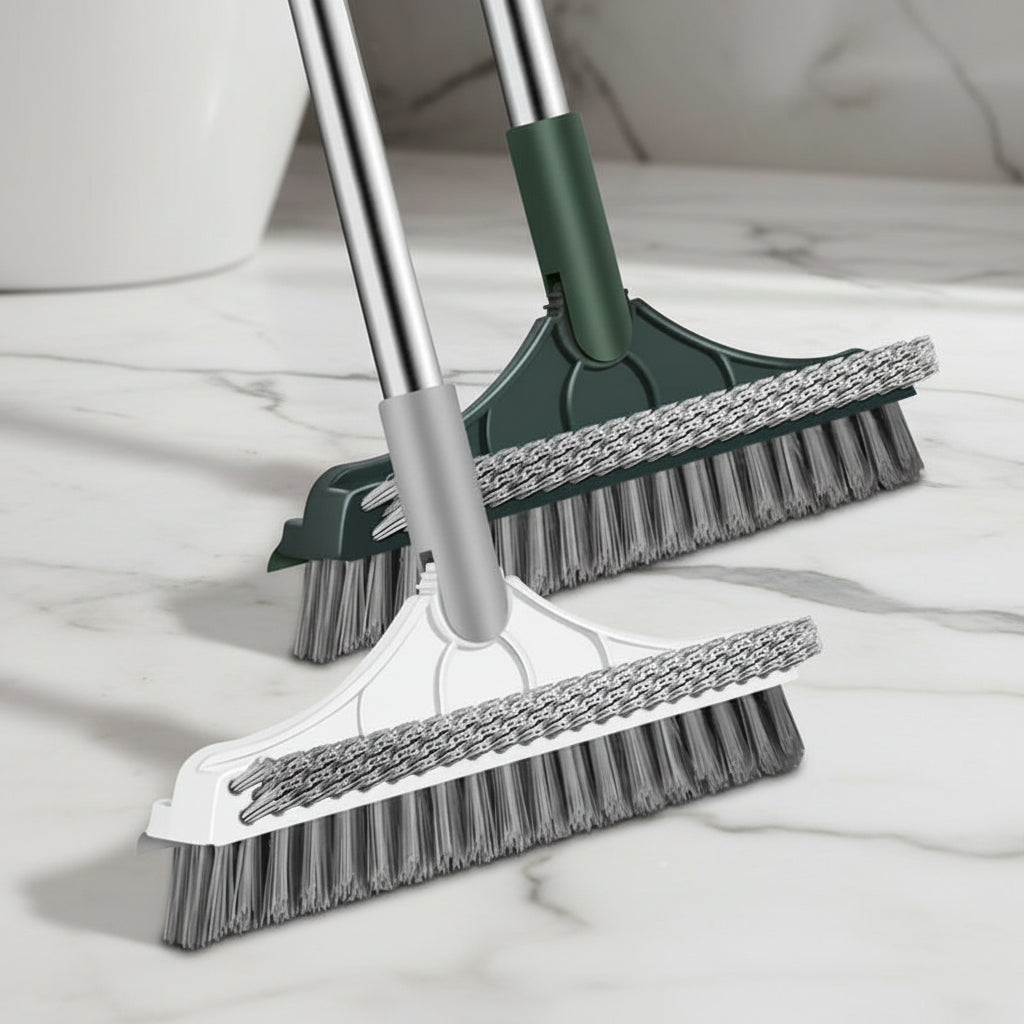3-in-1 Bathroom Cleaning Brush with Long Handle | Rotating Floor, Tile & Grout Scrub Brush with Crevice Cleaner