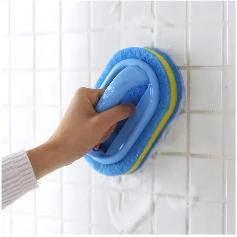 Scrub Brush with Handle | Multi-Purpose Sponge Cleaning Brush for Bathroom, Bathtub, Tile, Kitchen Sink & Household Cleaning